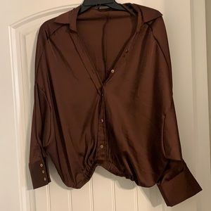 Brown silk top